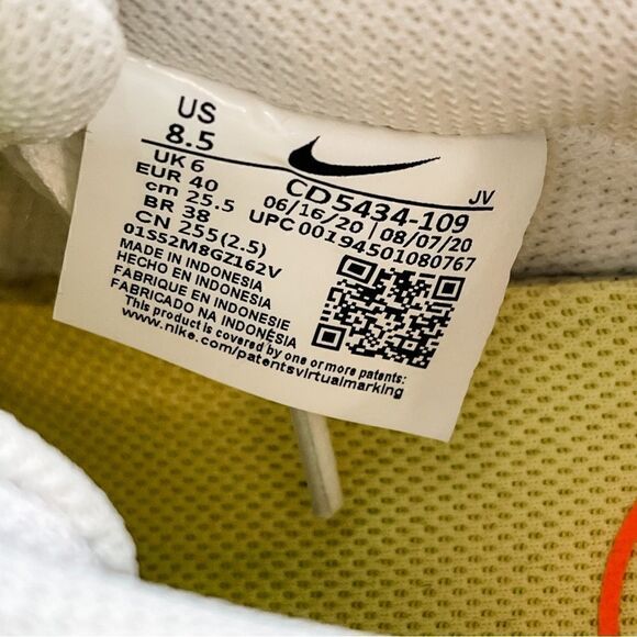 🍋 Nike • Women's Court Vision Low Sneaker White/Lt Zitron-bright Mango Size 8.5 - Picture 8 of 11